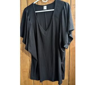 Terra & Sky Pull Over Shirt Plus‎ Size 3X XXX 24W 26W Top Black Tunic V Neck S/S